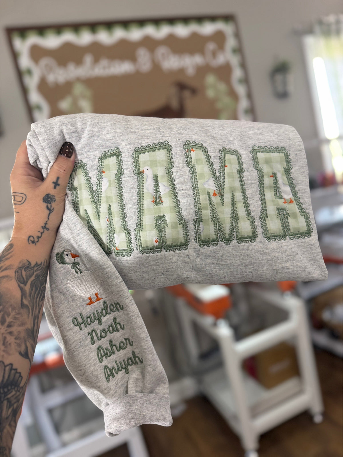 Mama Goose lace Gildan Crew neck